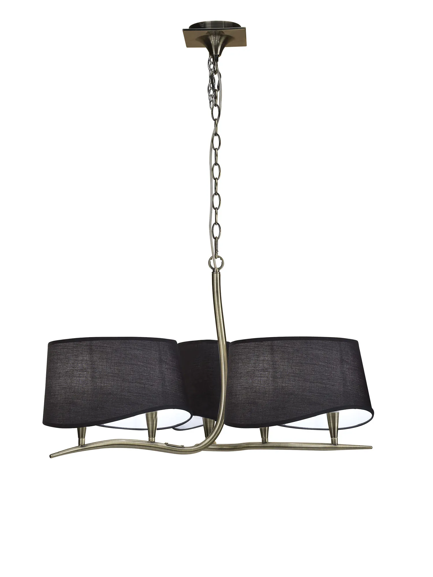 M1920/BS  ## Ninette 80cm Pendant 3 Arm 6 Light E14 With Black Shades Antique Brass